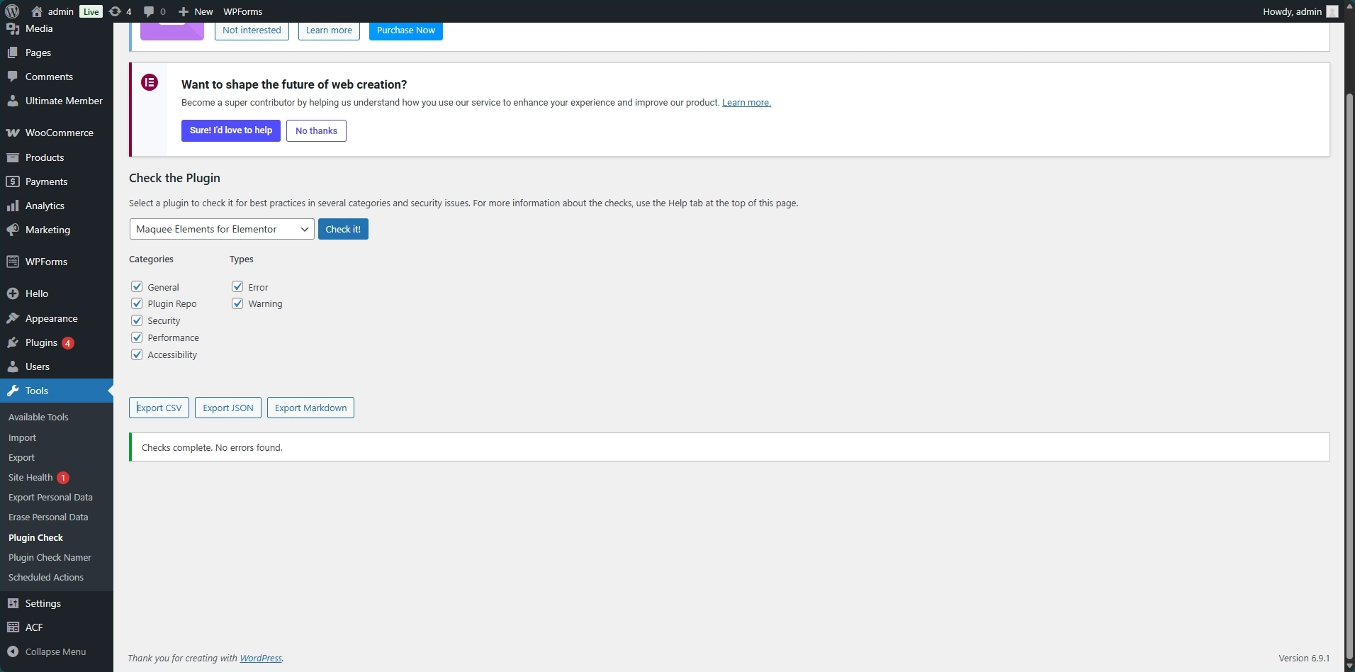 Marquee Addons Plugin Checks Passed Interface